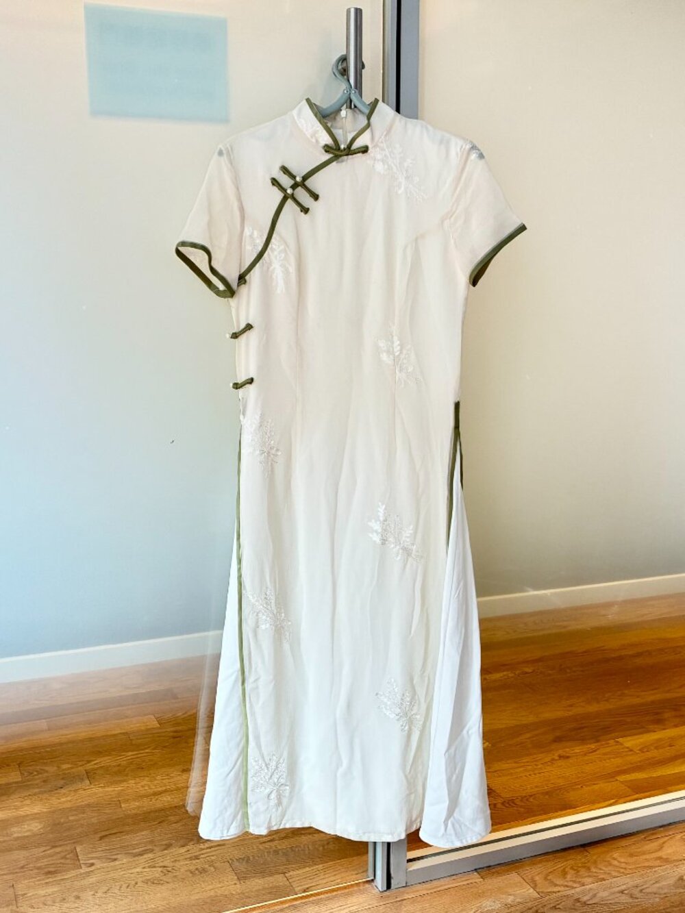Beige White Flora Qipao Aodai A Line Dress - Chinese Cheongsam